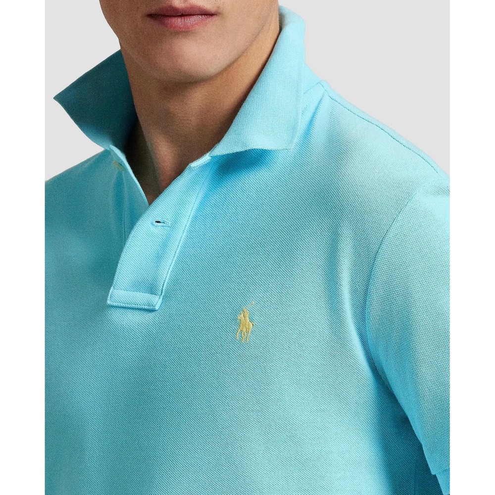 Polo Ralph Lauren Men's Medium Short Sleeve Polo Shirt Light Blue Yellow Pony